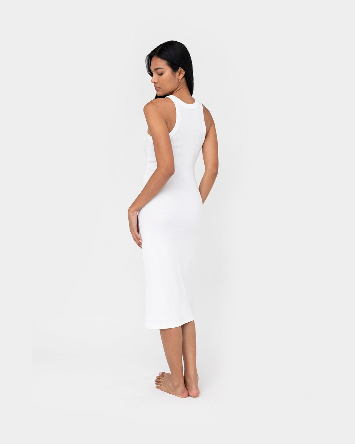 Womens Rib Knit Racerback Tank Midi Dress, White, Size XL - Rainbow Shops Womens Rib Knit Racerback Tank Midi Dress, White, Size XL - Rainbow Shops