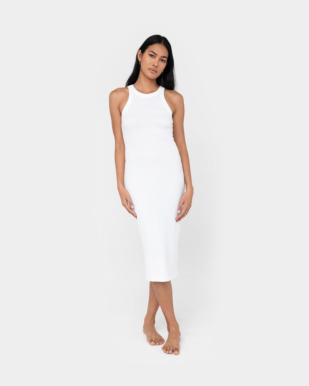Womens Rib Knit Racerback Tank Midi Dress, White, Size XL - Rainbow Shops Womens Rib Knit Racerback Tank Midi Dress, White, Size XL - Rainbow Shops