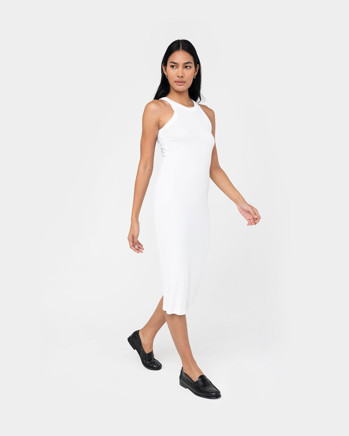 Womens White Rib Fitted Racerback Tank Midi Dress | EasyStandard Brilliant White / XL Womens White Rib Fitted Racerback Tank Midi Dress | EasyStandard Brilliant White / XL