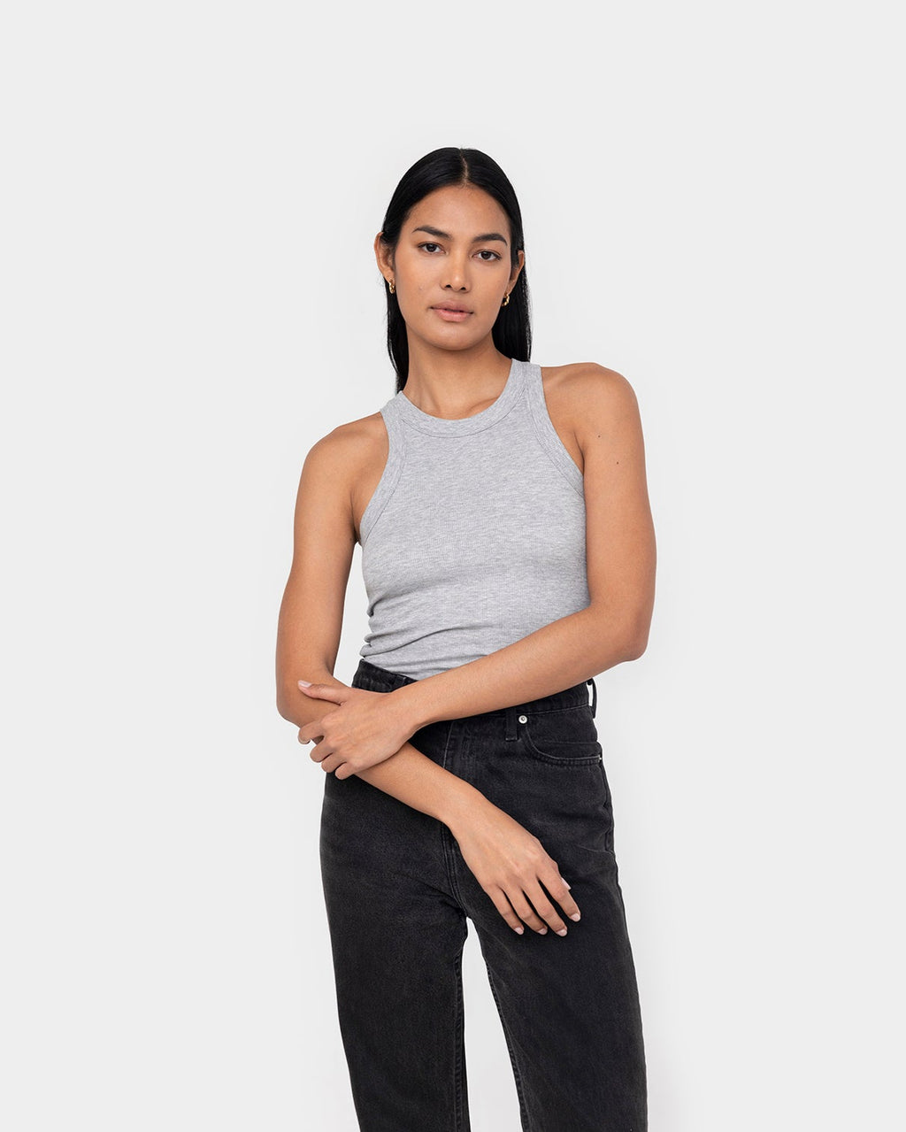 Women’s White Rib Fitted Racerback Tank | EasyStandard