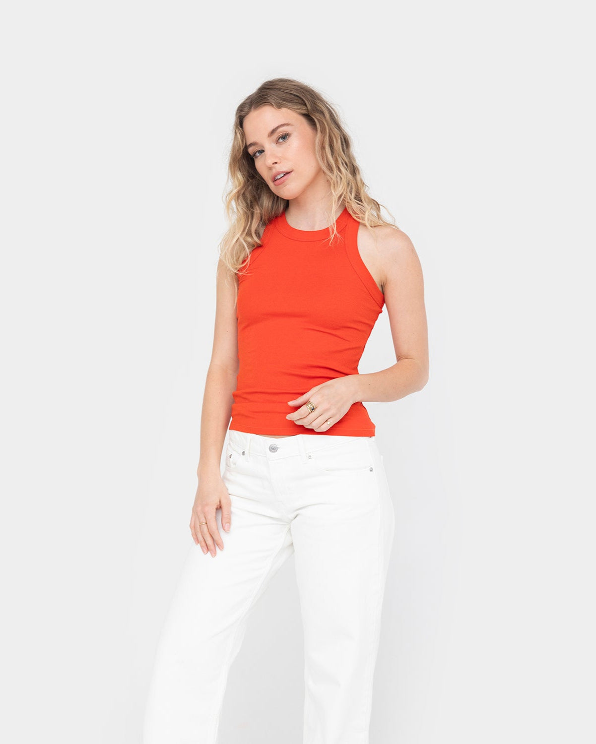 Women’s White Rib Fitted Racerback Tank | EasyStandard