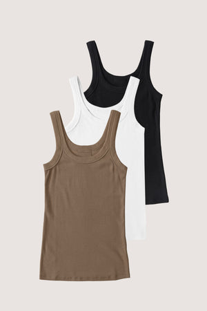 Rib Fitted Scoop Tank Bundle (Taupe o' the Morning)